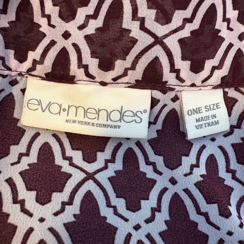 Eva Mendes New York & Company Burgundy and White Patterned Kimono/Cover Up - OS - Picture 3 of 6